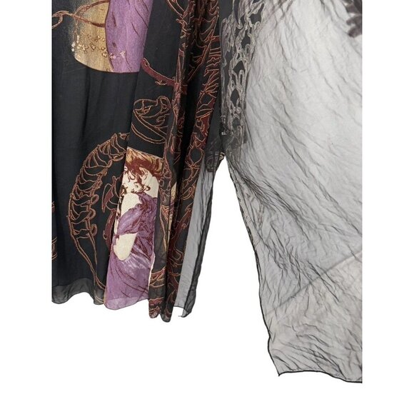 Citron Santa Monica Silk Blend Layered Kimono Topper Long Asian Artsy Art Size L - Picture 7 of 16